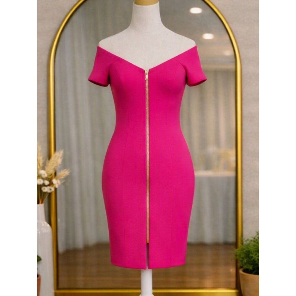 Haute Monde Women’s Off Shoulder Bodycon Dress Hot Pink Size XS (NWT)